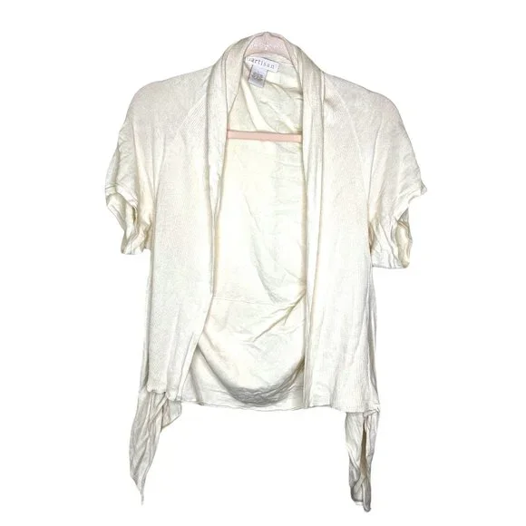 By Artisan Short Sleeve Lightweight Open Front Cardigan Size L Large Cream Asymm - Picture 4 of 7